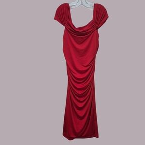 Elegant Red Draped Women's Dress